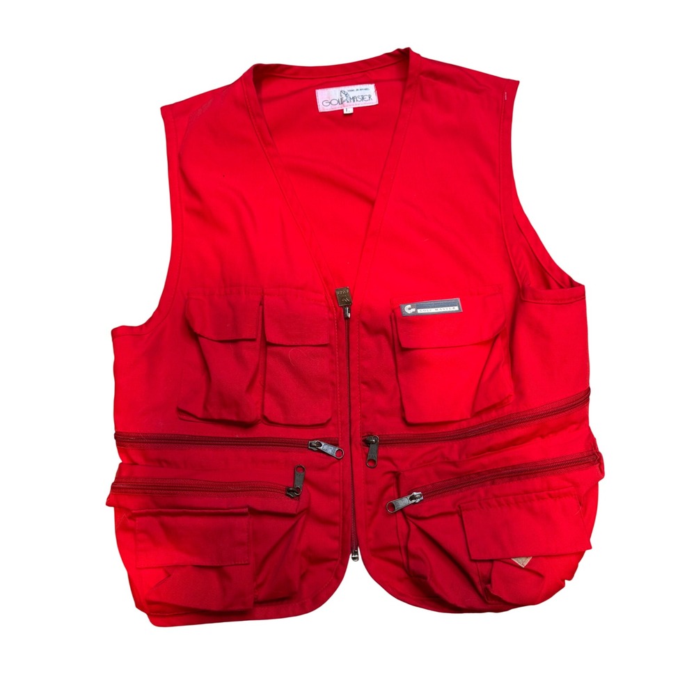 GOLF MASTER Men's Red Utility Vest‎ Multi Pocket Zip Front Large